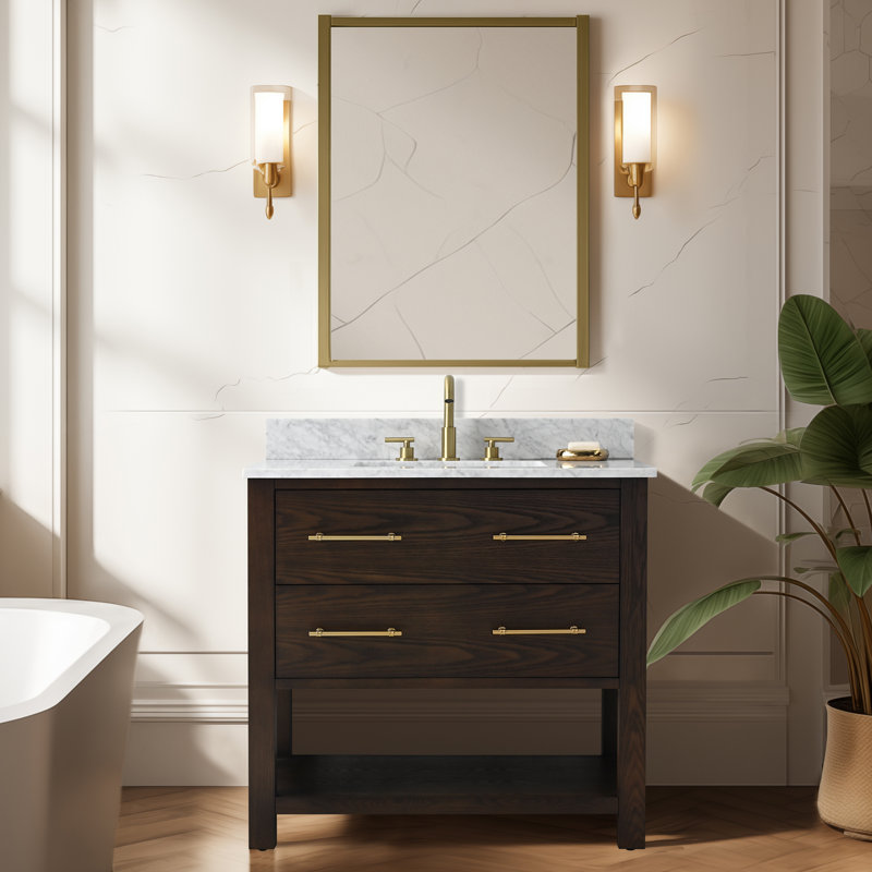 Meuble-lavabo simple 36 po Keri, Chêne brun / laiton antique