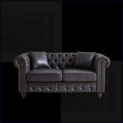 Sofas, 63.5" Contemporary Chesterfield Sofa, For Living Room Guest Room, Dark Brown Wood Legs | Fabric | Standard