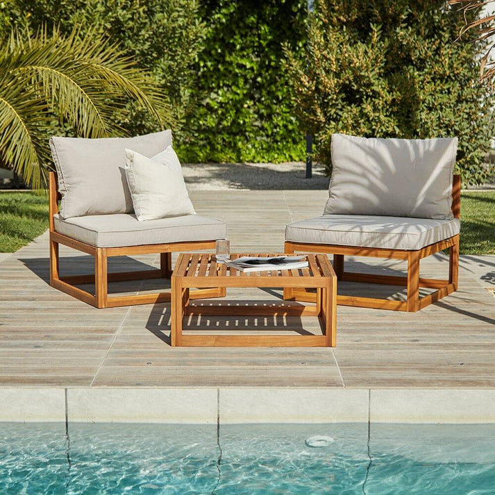 Rimasha Wooden Garden Set with 2 Seater Sofa - 2 Chairs with Coffee Table, Beige