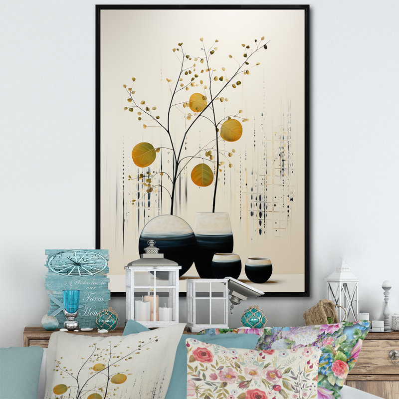 "Beige jaune jaune minimaliste", éditions sur toile, H 32 po x l 16 po x P 1 po, Cadre flottant noir