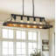 Lustre de cuisine de style industriel avec cadre linéaire à 5 lumières à hauteur réglable noir mat et doré-129870522
