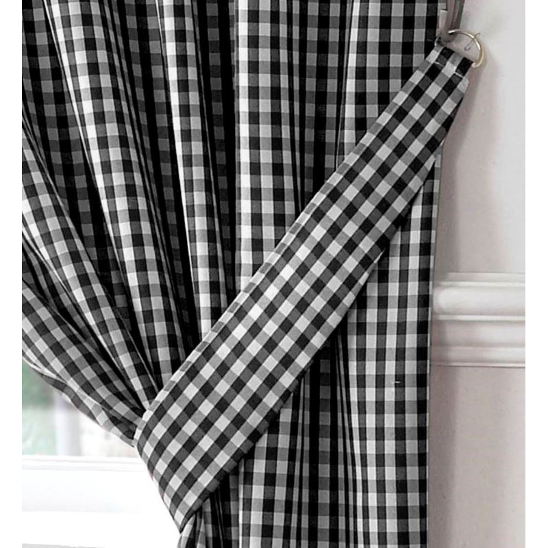 Rosas Classic Gingham Kitchen Curtains, 117cm W x 137cm L, Black