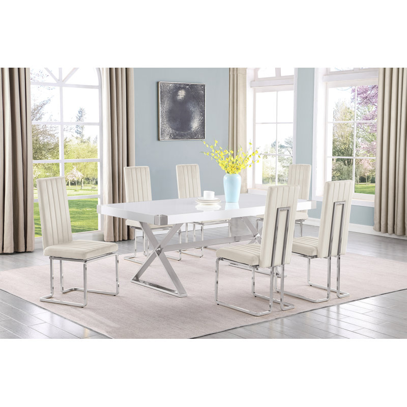 Ensemble repas 5 ou 7 pièces Ziona, 7, Crème / argenté, Argent argent