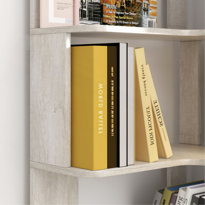 6 Tier Freestanding L-Shaped Corner Bookshelf For Living Room, Bedroom, Wood Bookcase with anti-drop panle and anti tipping device, Display shelf Open storage rack Organizer for Home Office light gray