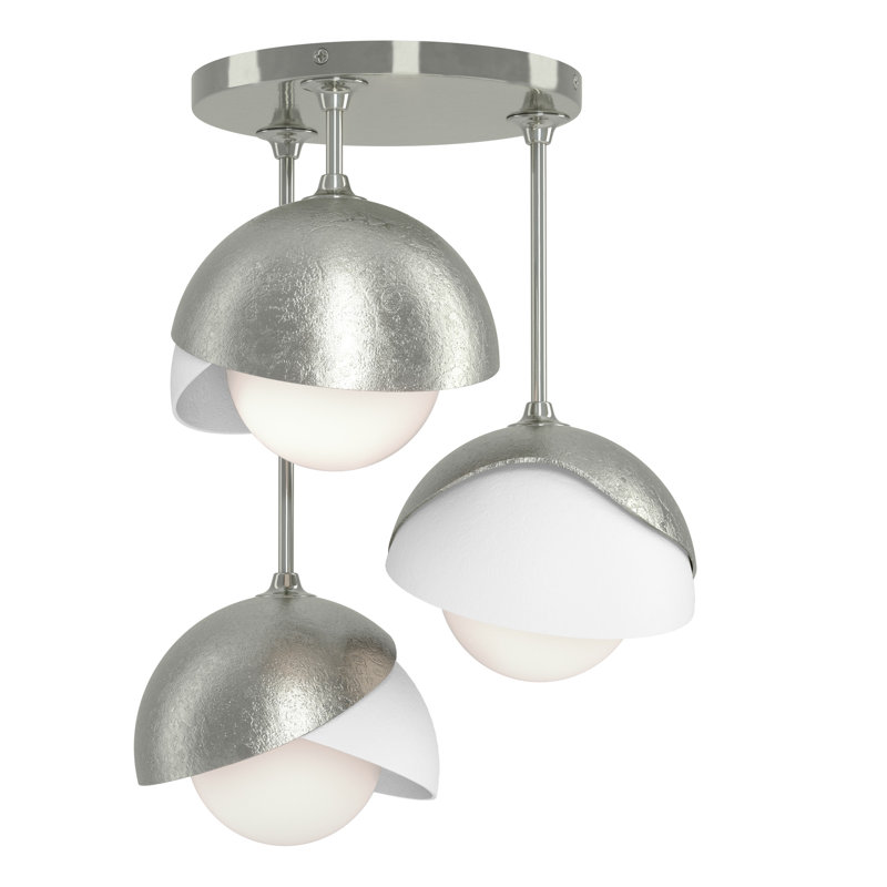 Brooklyn 3 - Light Double Shade Semi Flush Mount, Sterling, White