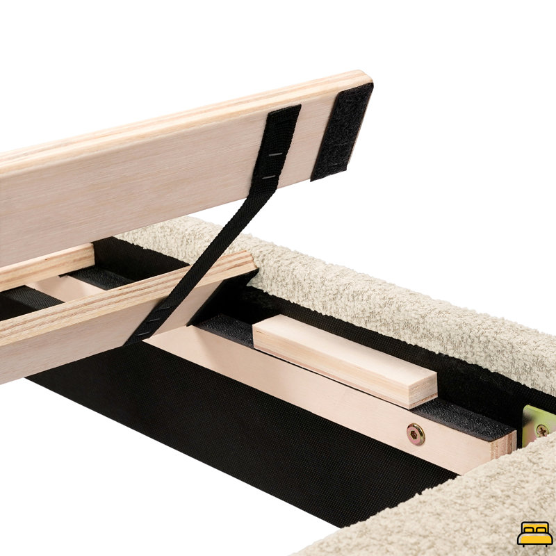 Lit plateforme tapissier touffeté - Grand, Crème / blanc