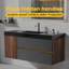 Meuble-lavabo 48 po en noyer avec lavabo en quartz noir mat et tiroirs noirs et une porte, meuble-lavabo mural flottant pour salle de bain moderne, lavabo noir mat, pré-assemblé-130076499
