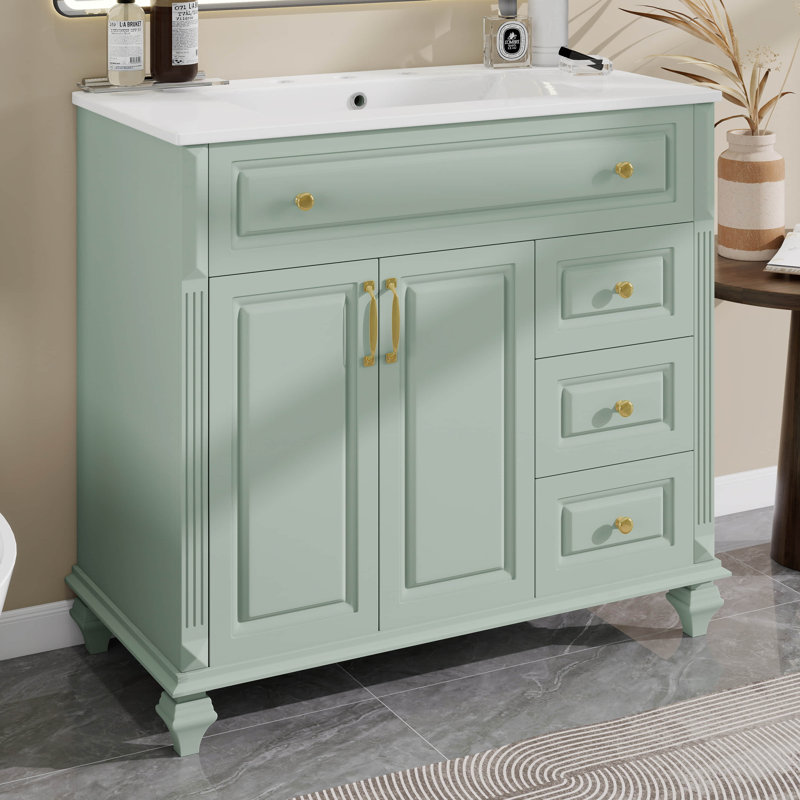 Meuble-lavabo 36 po avec lavabo, tiroir basculant, portes, meuble-lavabo de salle de bain en bois massif et panneau de fibres à densité moyenne avec tiroirs