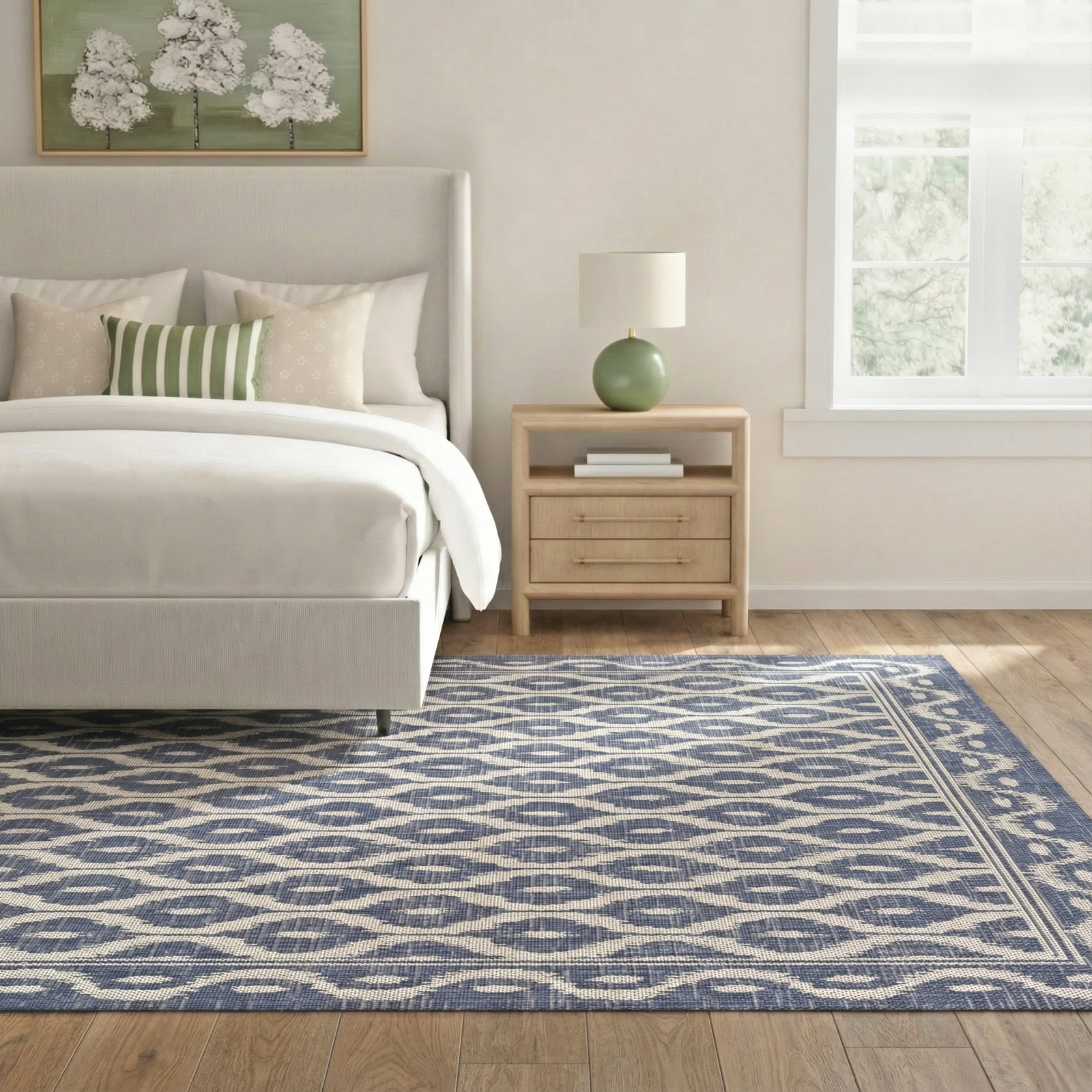 Susanna Blue Beige Geometric Outdoor Rug, Rectangle 9' x 12'
