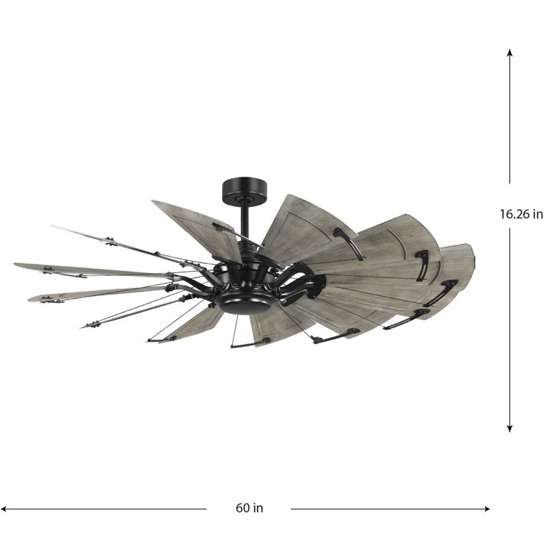 60-Inch Matte Black Windmill Ceiling Fan with Remote