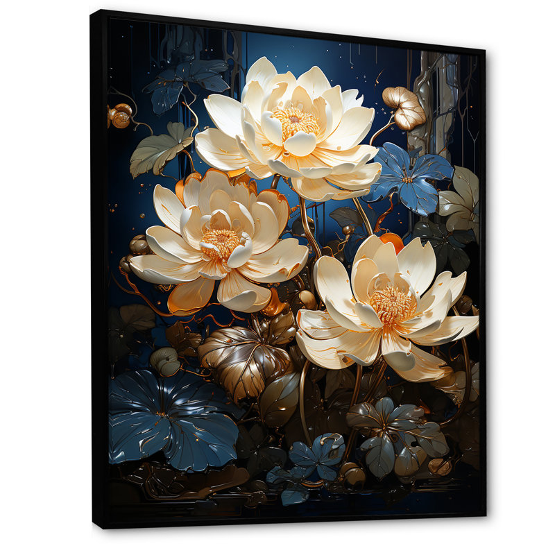 Opulent Reflections Lotus I - décoration murale Lotus, H 32 po x l 24 po x P 1 po, Cadre flottant noir