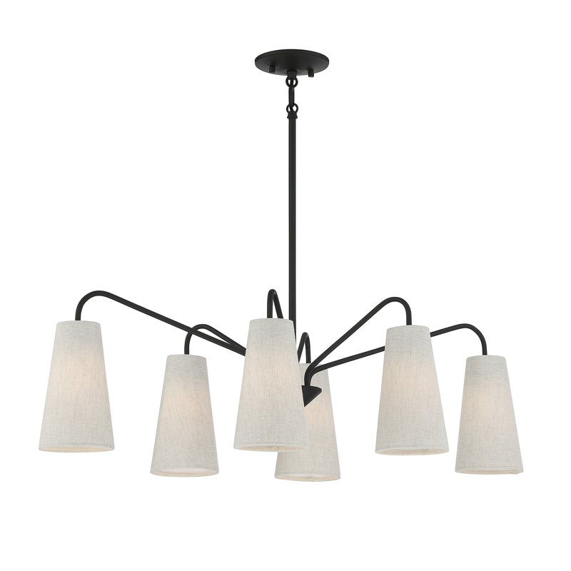 Lustre linéaire 6 lumières, Noir mat, Blanc