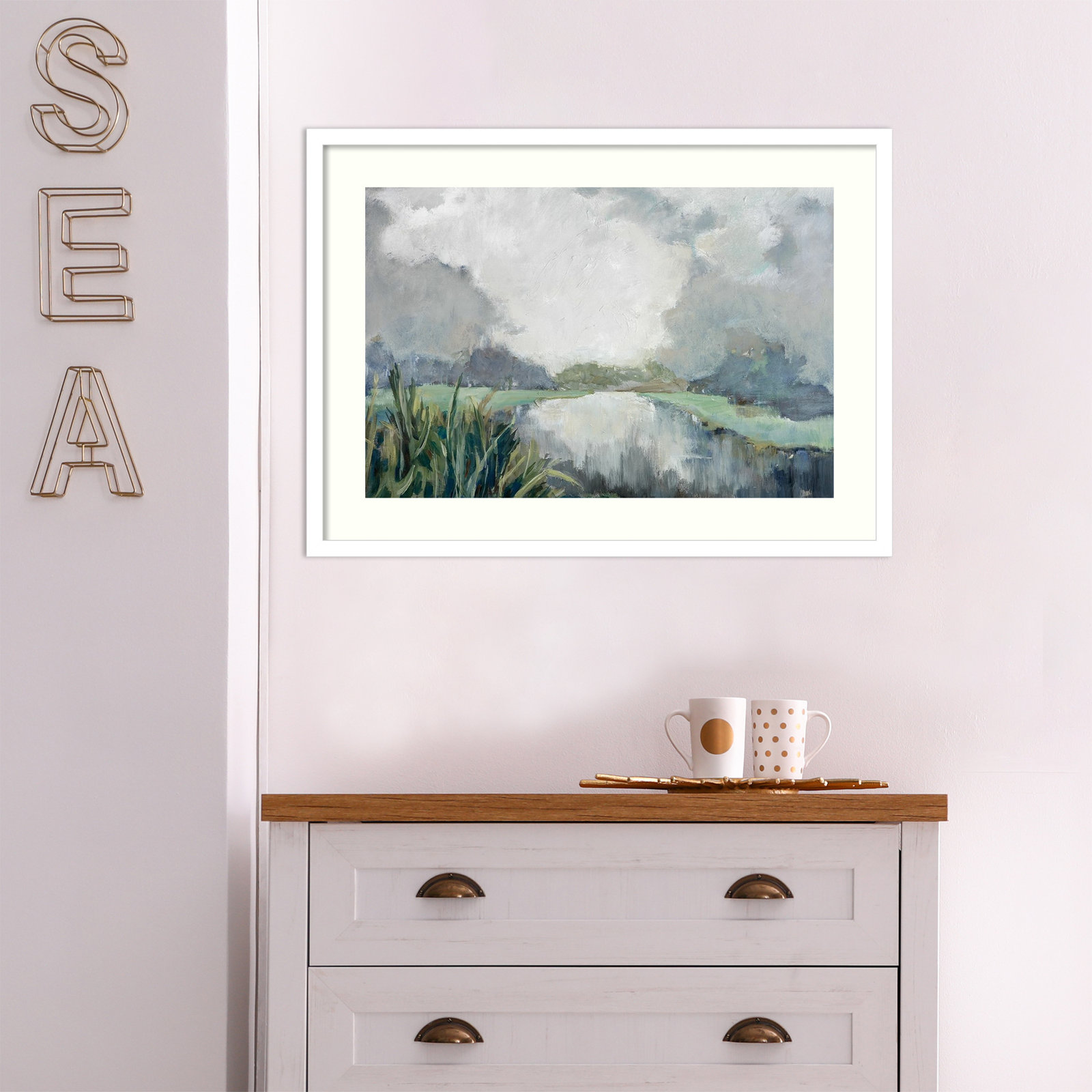Passage by Mary Parker Buckley, Framed Print, 31" H x 43" W, White