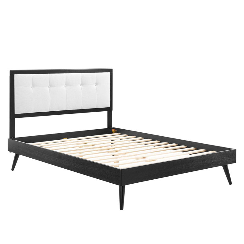 Lit plateforme en bois de saule avec pieds évasés, Gris / azur, Grand
