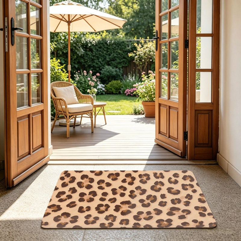 Tapis de jardin à imprimé léopard, 24 x 36 po, brun et beige