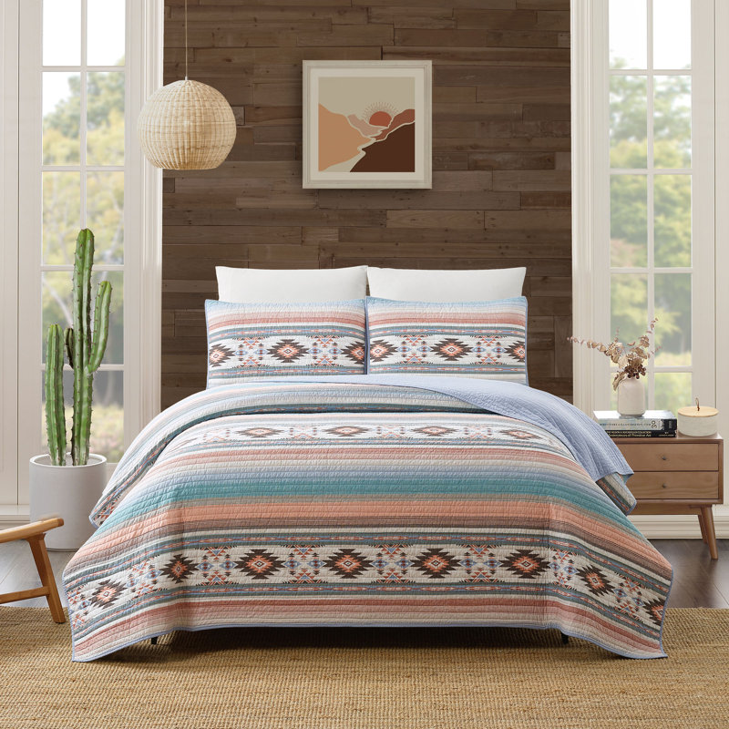 Ensemble de courtepointe réversible en coton Sunset Canyon, Courtepointe grand + 2 couvre-oreillers standard