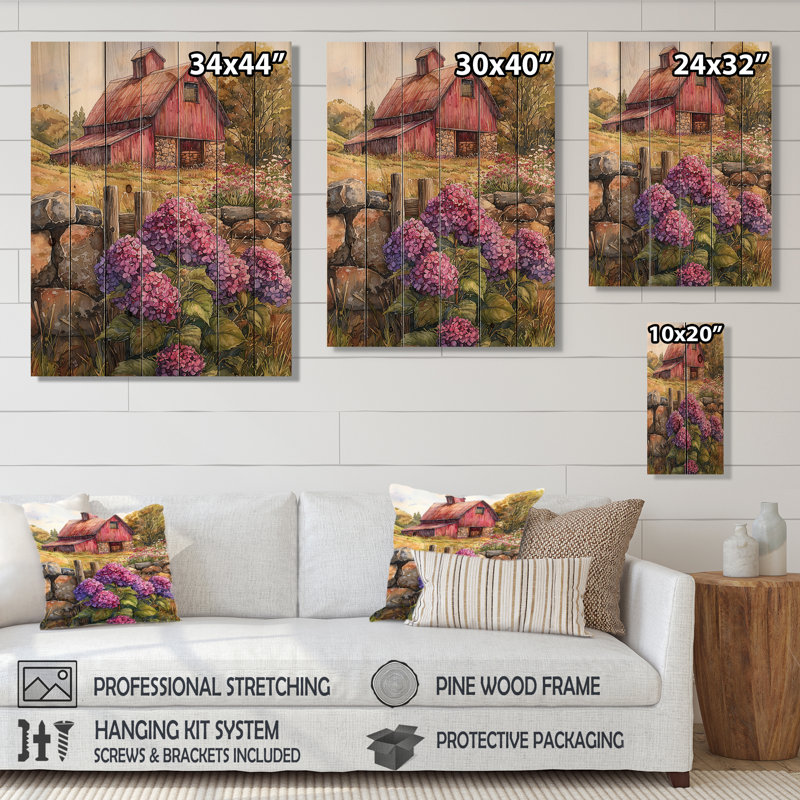 Hortensias dans la couleur lavande couleur grange III - impression sur bois d'hortensias - sur bois de pin naturel