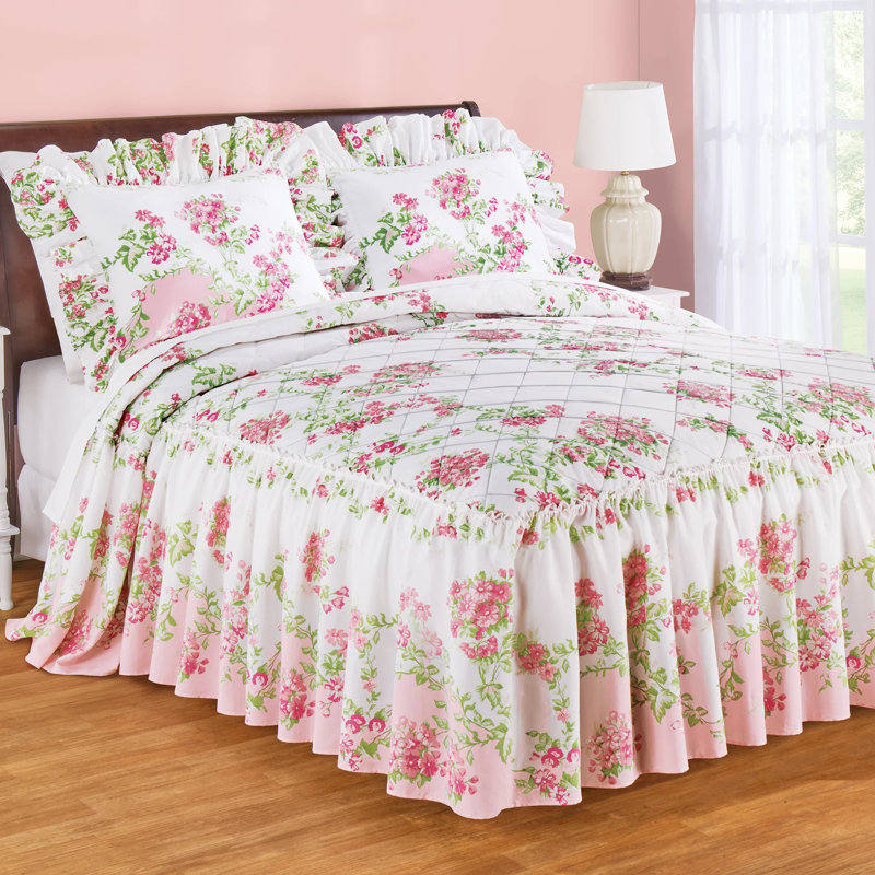 Floral Meadow Ruffled Edge Bedspread, Queen Bedspread