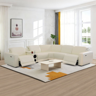 Canapé modulaire inclinable électrique 6 pièces avec appuis-tête réglables, haut-parleur sans fil, panneau de commande multifonction, charge USB, porte-gobelets et revêtement de qualité supérieure