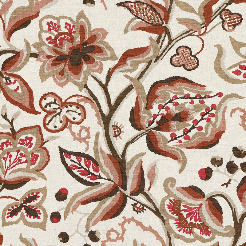 Alexandra Vine Linen Fabric, Natural/Spice
