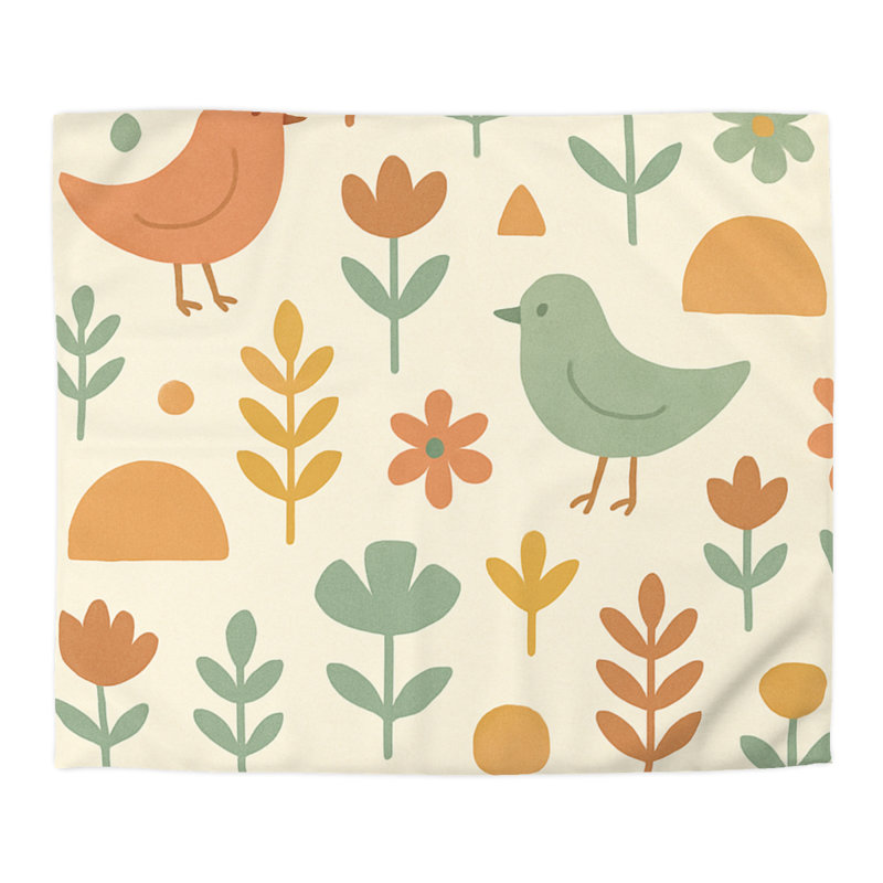 Microfiber Duvet Cover Boho Style, Design 26, King Duvet Cover, Orange/Yellow/Green/Cream