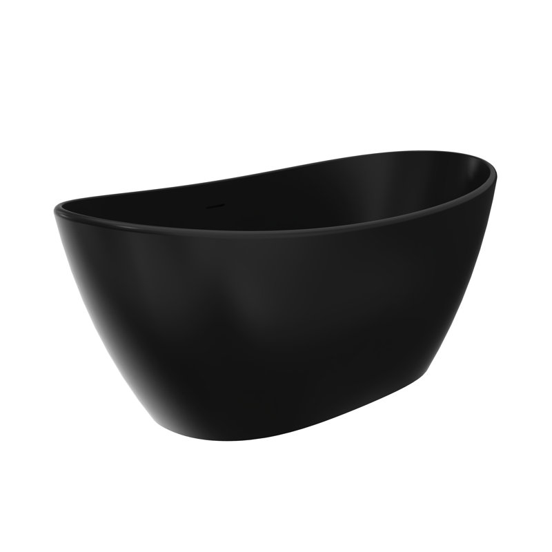 Baignoire de trempage autoportante, 61 pouces, surface solide, noir mat, ovale, luxe contemporain pour finition d'espace de salle de bain, style moderne