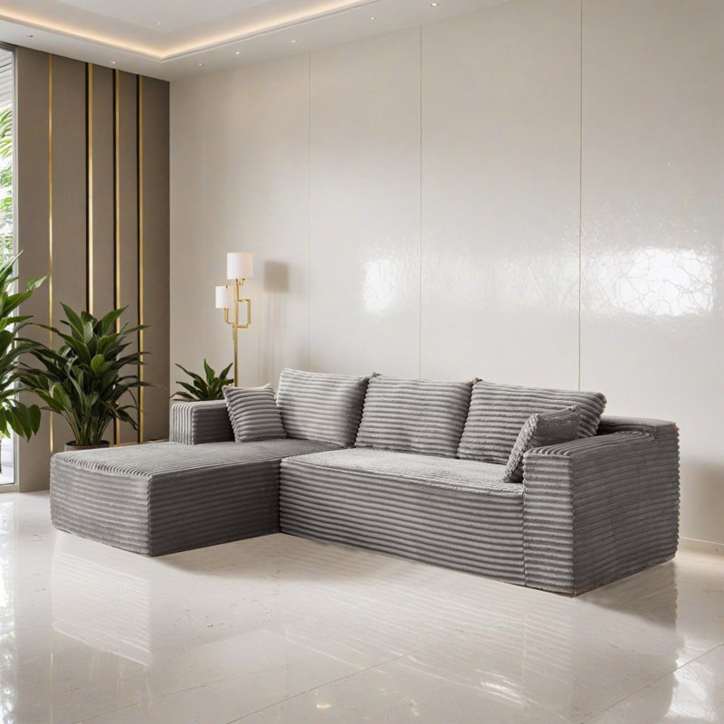 Canapé-lit modulaire 2 pièces pour salon, Velours côtelé gris