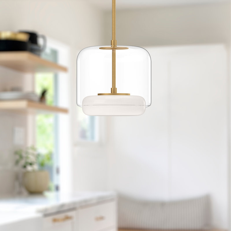 Enkel 1 - Light LED Unique/Statement Pendant, 10.25" H x 10.25" W x 10.25" D, Brushed Gold