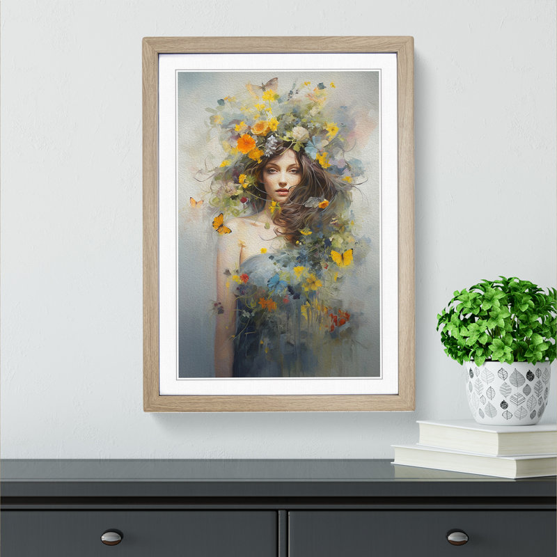 Wildflowers Conceptual No.2 - Single Picture Frame Print on Wood, Oak Framed, 46cm H x 34cm W