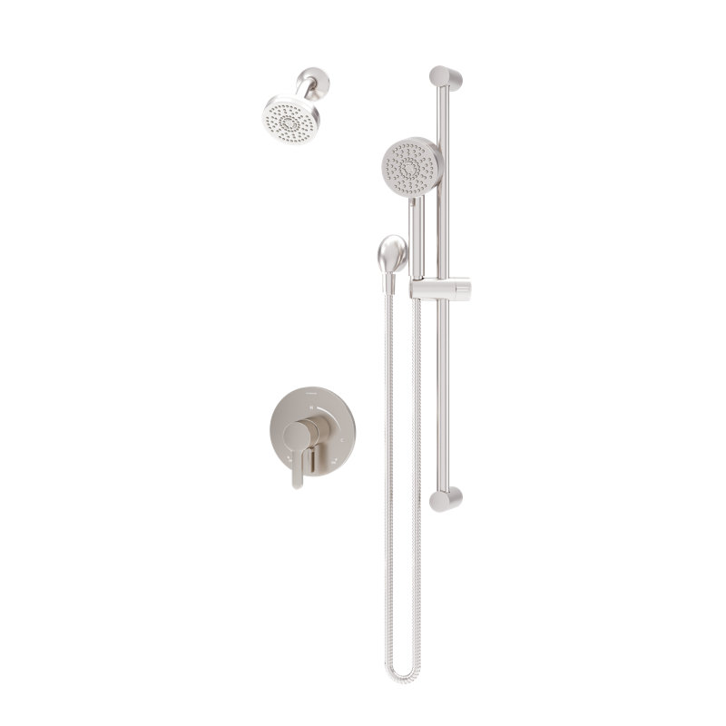 Ensemble de garniture de robinet de douche à poignée simple avec jet manuel et inverseur intégré Solari, Nickel satiné