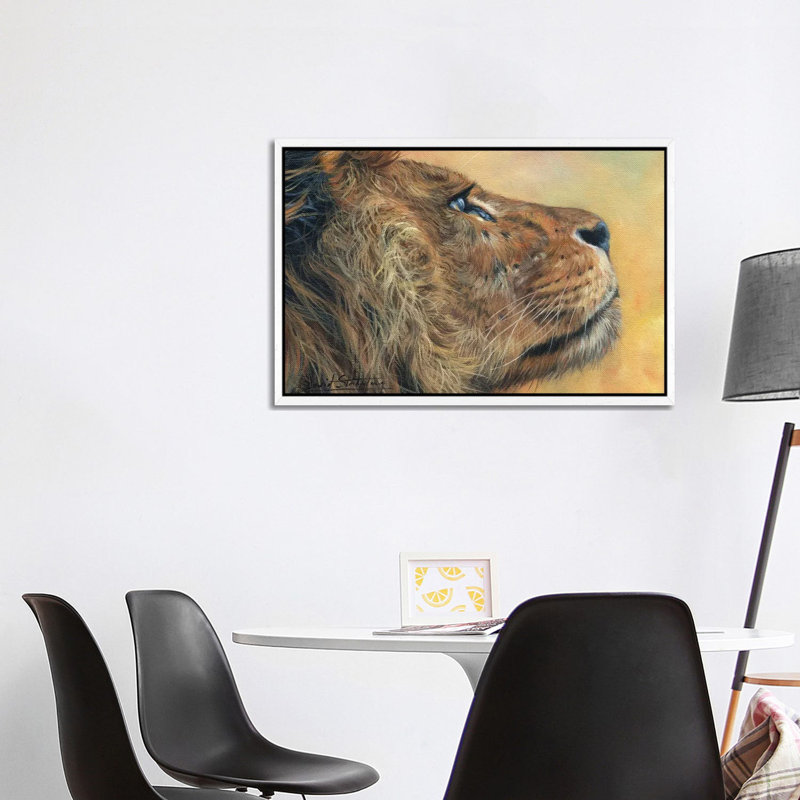Lion Profile by David Stribbling - Print on Canvas, White Framed, 101.6 cm H x 66.04 cm W