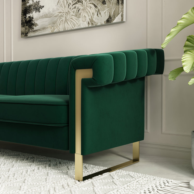 Kevionna 83.86'' Velvet Sofa, Green Velvet
