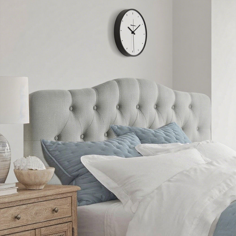 Linen Upholstered Headboard-Modern-Adjustable Height-Button Tufting, Gray, King