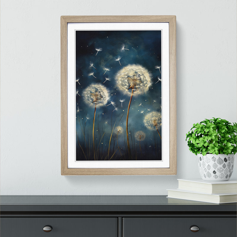 Dandelion Informel - Single Picture Frame Print on Wood, Oak, 64cm H x 46cm W x 2cm D