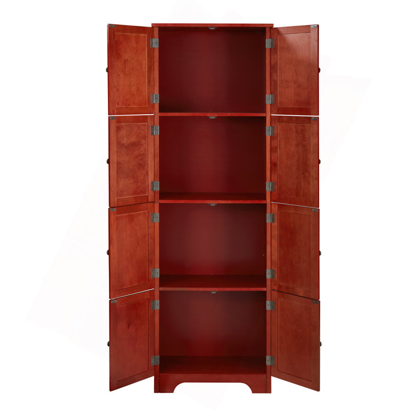 Armoire de rangement haute 72,4 "avec 8 portes et 4 tablettes, bibliothèque, salon, cuisine, salle à manger, armoire de rangement autoportante, cerisier