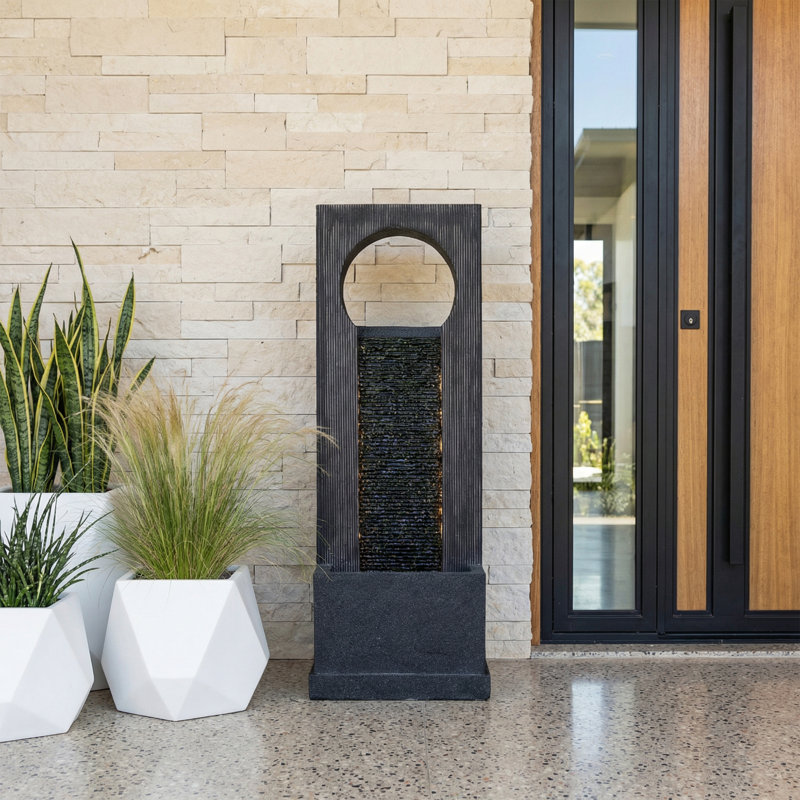 41'' Black  Modern  Wall Outdoor Fountain with LED Lights & ETL Pump