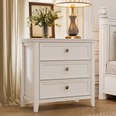 Farmhouse 3 Drawers Nightstand With Wood Besides Table End Table For Bedroom, Living Room