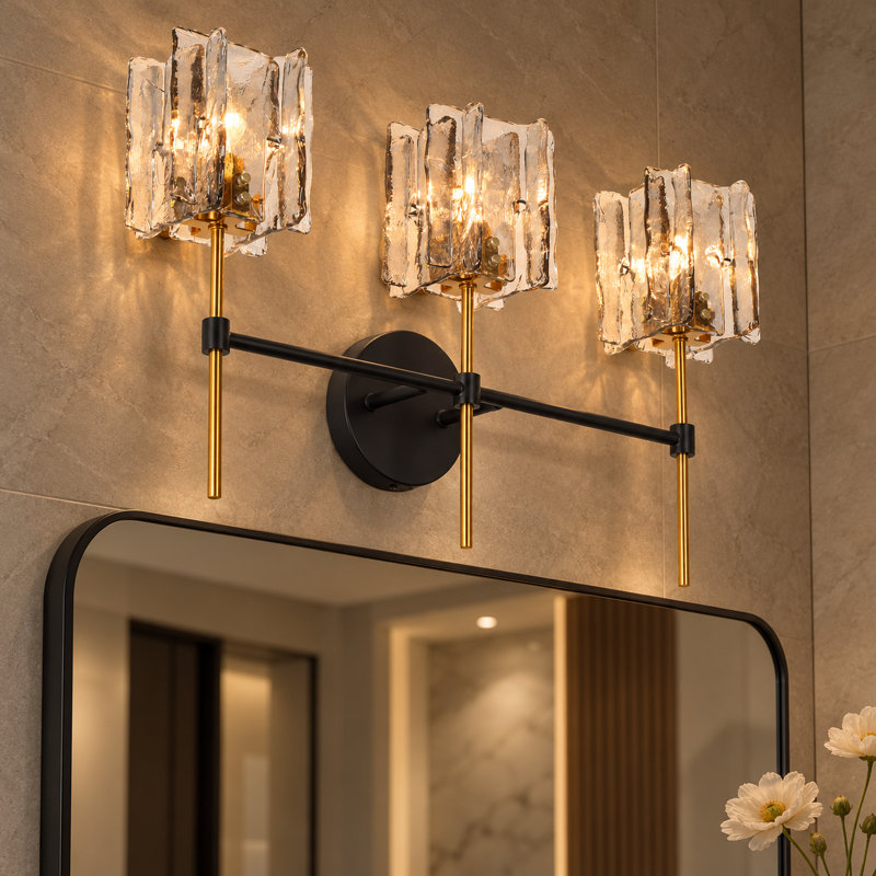 Luminaire de salle de bain moderne à 3 lumières à intensité variable en verre gris Quitman certifié ETL