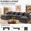 Canapé d'angle 4 places sans dossier de 330 cm avec 2 poufs, gris foncé-1145293878-1145293879
