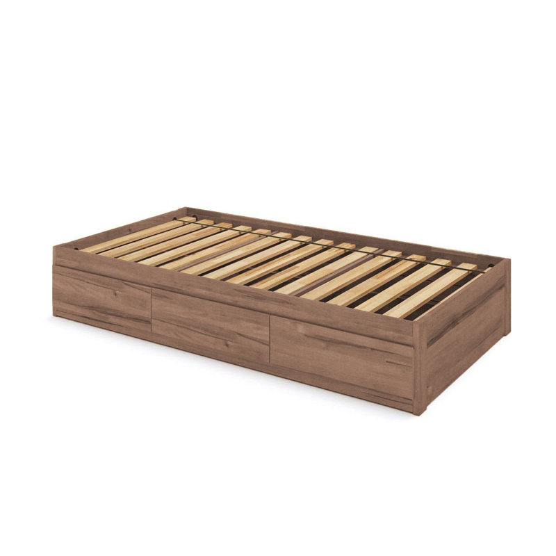 Lit capitaine - Simple - 3 couches - Bois de hêtre massif écologique, Noyer