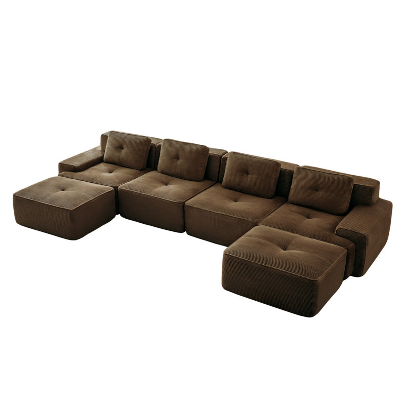 153" Modern U-Shaped Modular Sectional Sofa, Brown