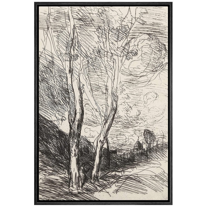 «Trees Swaying in Country Field Nature - Floater Frame», impression sur toile, H 16 po x l 24 po x P 1,5 po, Noir