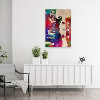 Watercolor Rock Guitar Abstract Contemporary Wall Art Print 1 Piece Wrapped Canvas Wall Art