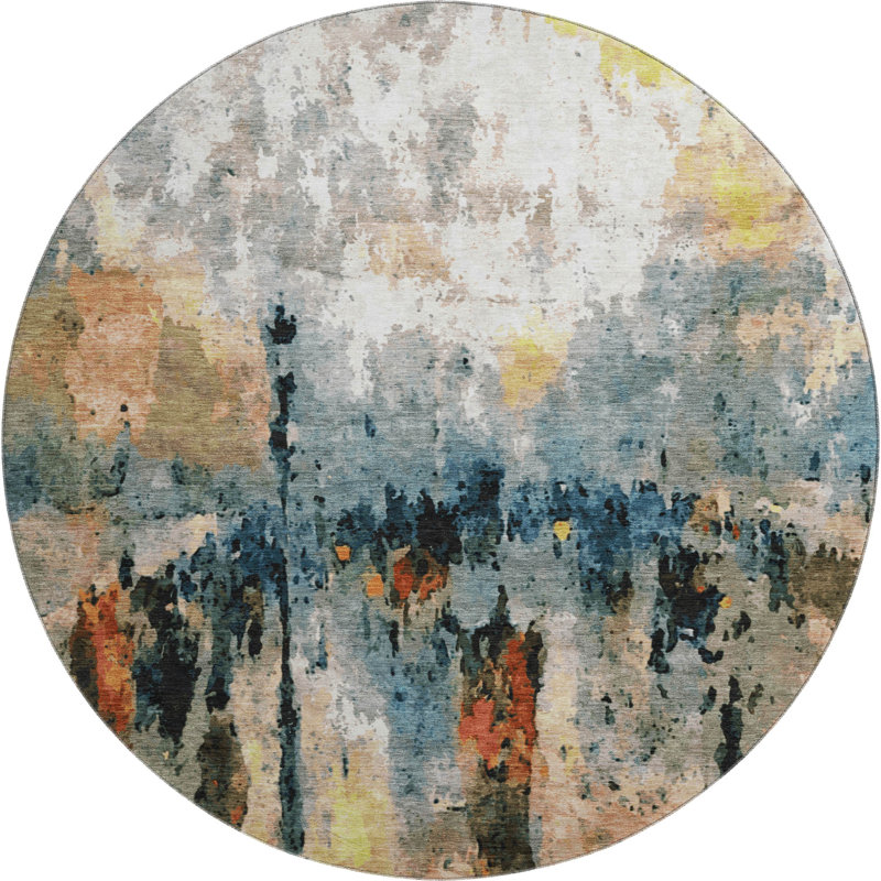 Premium Machine Washable Mayfield Abstract Rug, Ivory, 8' Round