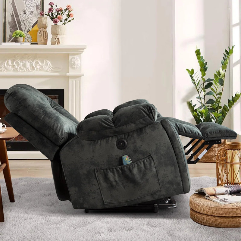 40.9"Wide Modern Heated Recliner with Cup Holder, Pocket Storage, and Plug-In USB Port, Gray Microfiber/Microsuede