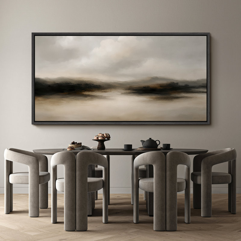 Large Framed Canvas Print Wall Art - Neutral Abstract Landscape Print for Minimalist Modern Wall Decor, Black, 30" H x 60" W