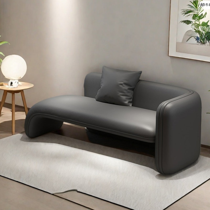 Chaise longue en cuir griffé de style minimaliste, Gris, Orienté à droite