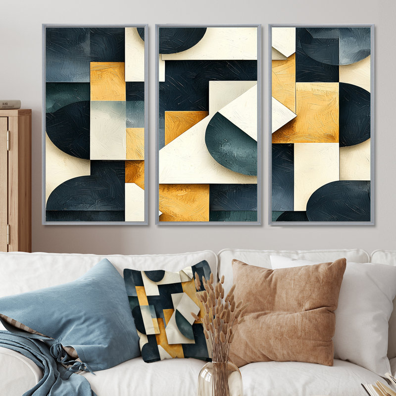 «Dynamic Square of Abstract Geometric Maze II», impression d'art abstrait, Reproduction avec cadre flottant, Argent argent