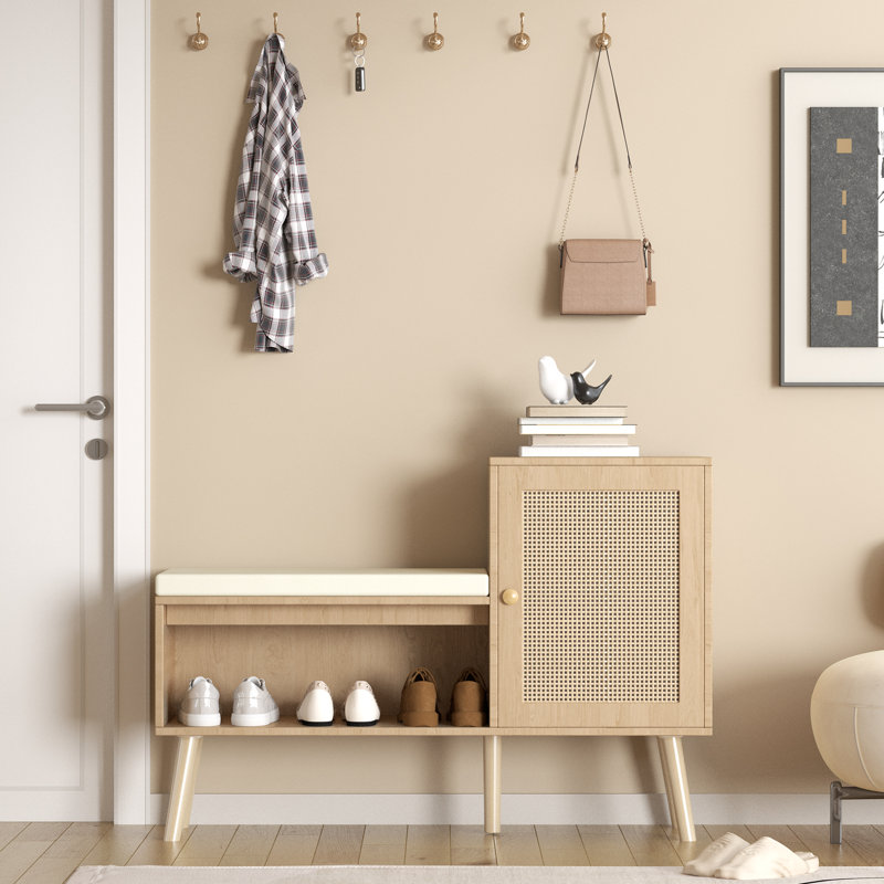 Banc 21 chaussures avec style naturel et cadre de rangement spacieux