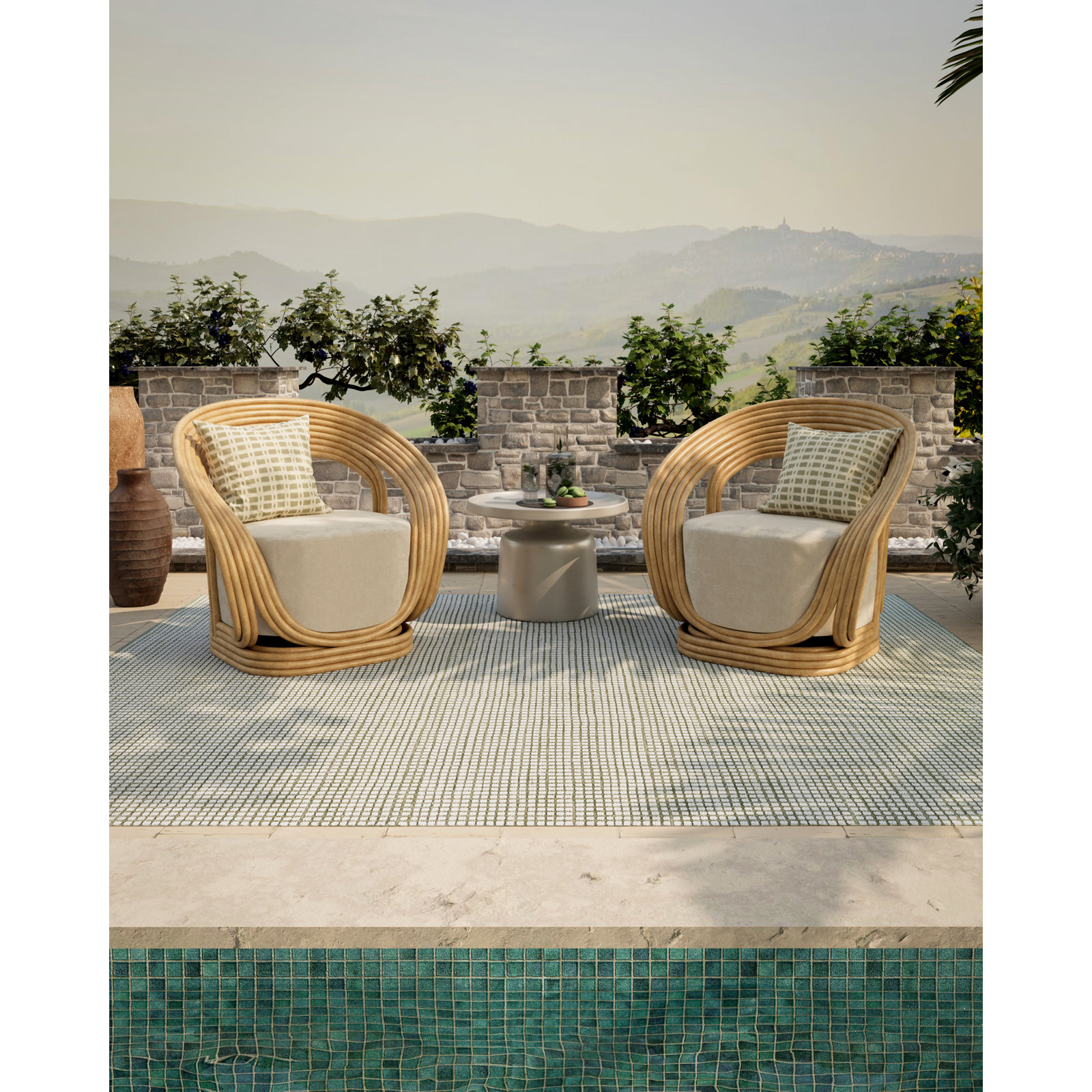 Acerra Green Hand-Woven Geometric Outdoor Rug, Rectangle 7'10" x 9'10"